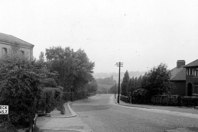 A view along Stainbeck Lane from near Stainbeck Gardens in July 1951.