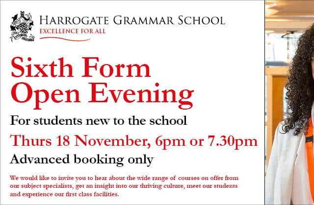 Harrogate Grammar School Sixth Form open evening on November 18, 2021