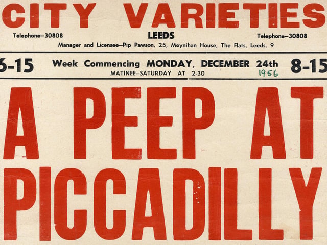 This show started its run at the City Varieties on Christmas Eve 1956 and featured seductive Val Kent being nude and naughty as well as Humper and Dink, television's burlesque Tyroleans.