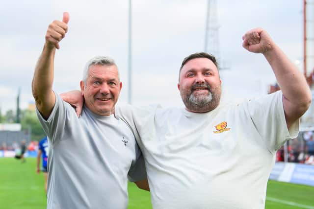Coach Daryl Powell, left and owner Matt Ellis have transformed Wakefield Trinity since taking over three years ago. Picture by Allan McKenzie/SWpix.com.