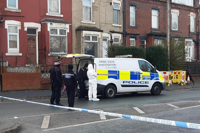 Police in Compton Road, Harehills, after the death of Daneiko Ferguson.