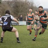 Harvey Hallas on the charge for Hunslet RLFC in their Challenge Cup third round win at Stanningley. Picture by John Victor.