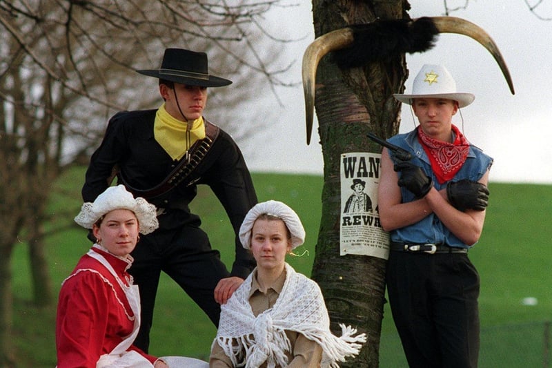 Wortley High School pupils rehearsing for a Cowboy theme review in February 1998. Pictured, from left, are Jemma Jackson, Sam Thornton, Sarah Goodyear and Alan Hudson,