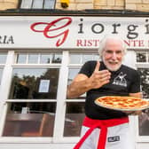 George Psarias, 75, the owner of Giorgio's Ristorante Italiano, in Headingley, Leeds, has at the grand age of 75 taken up karate. Photo: James Hardisty.