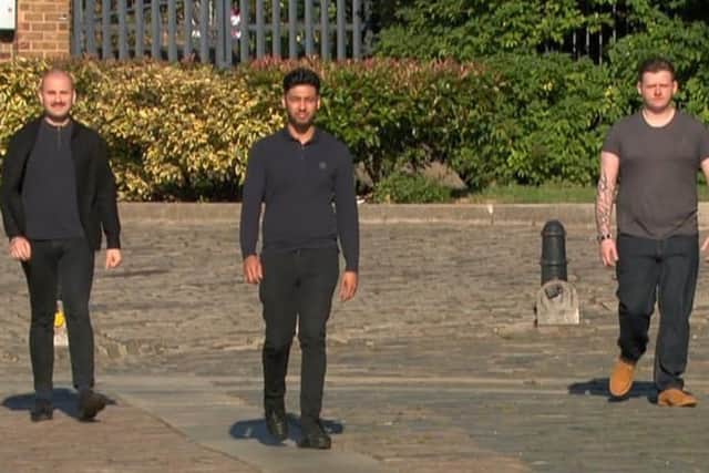 The episode featured Guillame from London, Burhan from Coventry and Scott from Manchester, but a fourth contestant was absent (Photo: BBC)