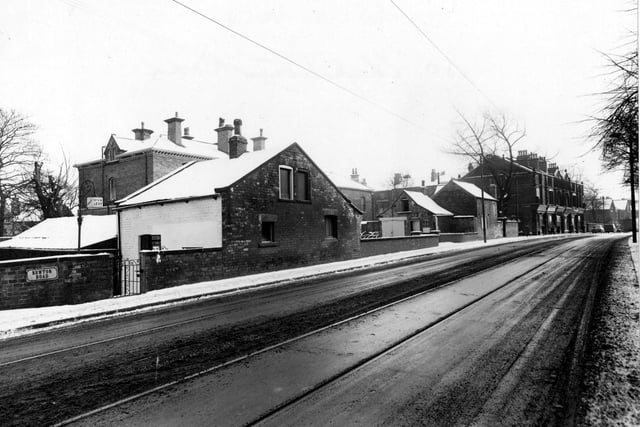 Chapeltown Road junction with Newton Road showing Dr Levy's residence in February 1954.