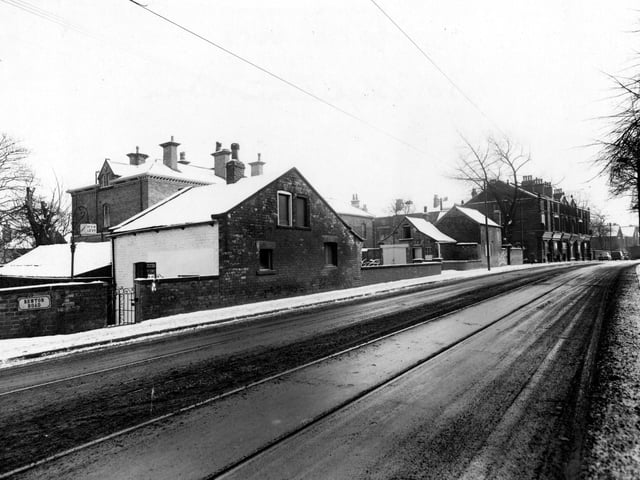Chapeltown Road junction with Newton Road showing Dr Levy's residence in February 1954.