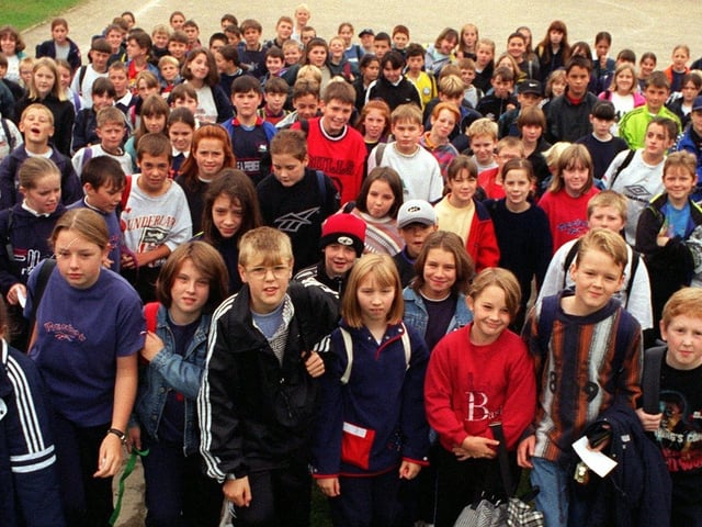 Some of the pupils at Brigshaw High who took part in the school's annual sponsored walk in September 1997.