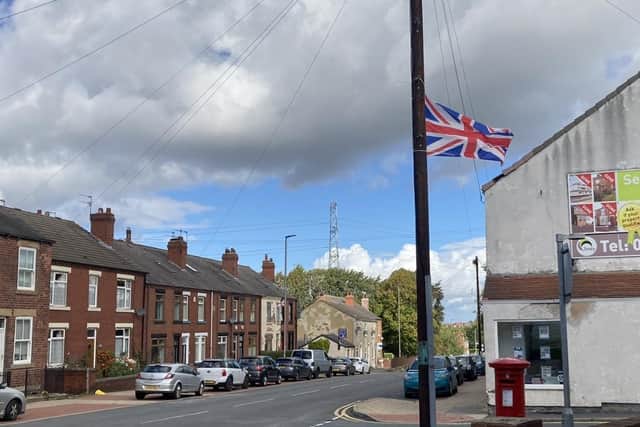 Union flag on display on Leeds Road, Outwood, Wakefield.