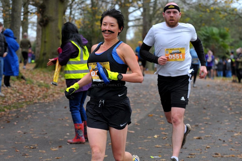 Diane Amesbury of Cleckheaton sporting a 'tash at the dash. (pic by Steve Riding)
