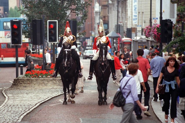 CoH Steve Welsh, left, and LCpl James Arkley of the Household Cavalry career canvassing in Leeds city centre.