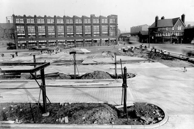 Partially constructed bus station looking towards the junction of Duke Street with York Street in March 1938. The building visible on the left is Unecol House occupied by the United Yeast Company. The Lloyds Arms public house can be seen on right.