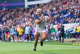 Ryan Hall breaks free to score  for England against France. Picture by Allan McKenzie/SWpix.com.