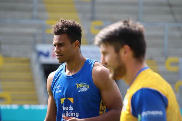Leon Ruan, left, training with Rhinos. Picture by Leeds Rhinos.