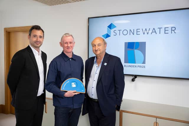 Laurence Sillars, Head of Henry Moore Institute, Jim Bond, winner of the 2024 Blunden Prize and George Blunden, former Stonewater chairman