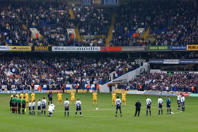 Leeds and Spurs hold a minutes silence in honour of the Queen Mother before the FA Barclaycard Premiership match at White Hart Lane, in 2002 Mandatory credit: Shaun Botterill/Getty Images