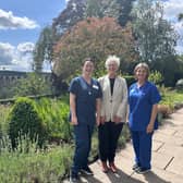 (left) Dr Clare Kettlewell and (right) nurse Lizzie Teggin of St Michael's Hospice with Kate Culverhouse of the Banks Group