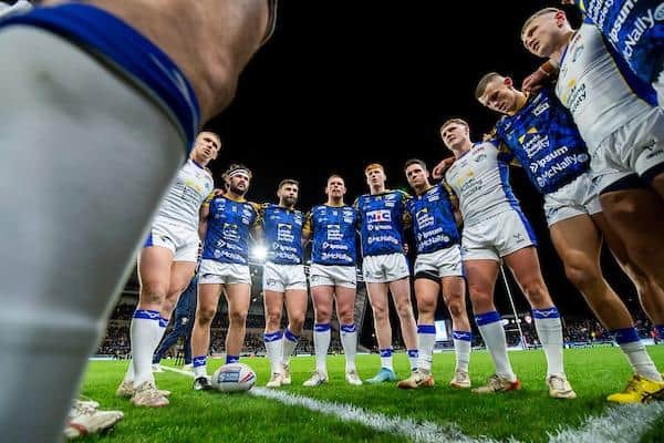 Luis Roberts, middle of picture, was an unused substitute for Leeds Rhinos agianst St Helens last weekend. Picture by Allan McKenzie/SWpix.com.