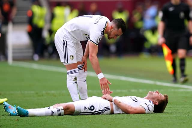 Leeds United's Patrick Bamford lies injured on the pitch during the Premier League match at the London Stadium last weekend (Pic: John Walton/PA Wire)