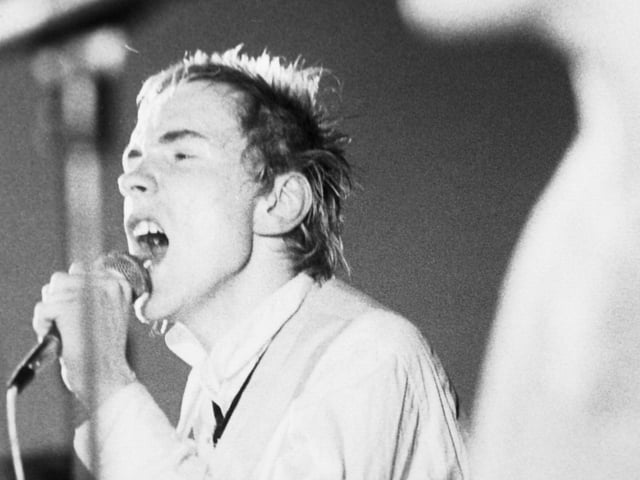 The Sex Pistols on stage in Leeds.