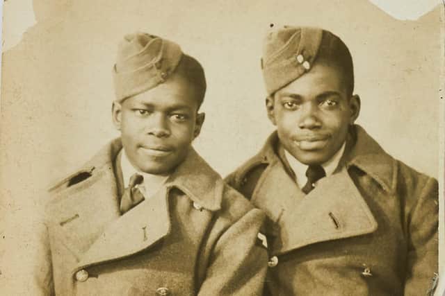 Picture of Alford Gardner and friend Dennis Reed in the RAF. Alford went home to Jamaica after being demobbed and returned on the HMT Empire Windrush in 1948.