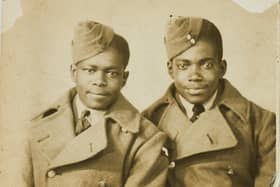 Picture of Alford Gardner and friend Dennis Reed in the RAF. Alford went home to Jamaica after being demobbed and returned on the HMT Empire Windrush in 1948.