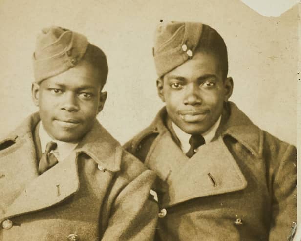 Picture of Alford Gardner and friend Dennis Reed in the RAF. Alford went home to Jamaica after being demobbed and returned on the HMT Empire Windrush in 1948.