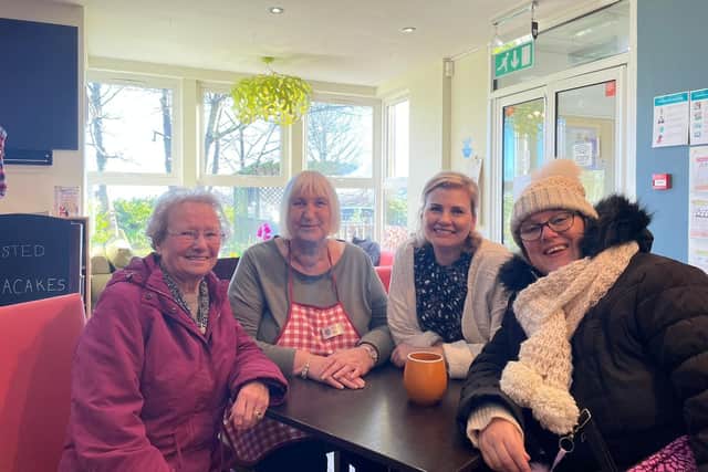 Jane Batham, second right, is the strategic development officer at Pudsey Wellbeing Centre. She is pictured with a volunteer and two guests.