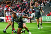 Chris Hankinson celebrates after scoring for Leeds Rhinos at St Helens last month. Picture by Paul Currie/SWpix.com.