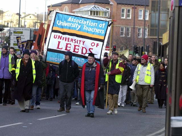 Protesting lecturers and students on a march through the city centre in February 2004.
