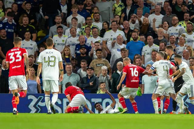 FLASH POINT - Leeds United and Barnsley have been fined by the FA after a charge relating to this incident involving players from both sides. Pic: Bruce Rollinson