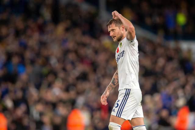 'BUZZING': Leeds United captain Liam Cooper celebrates Saturday's incredible 4-3 victory against Bournemouth at Elland Road. Photo by Bruce Rollinson.