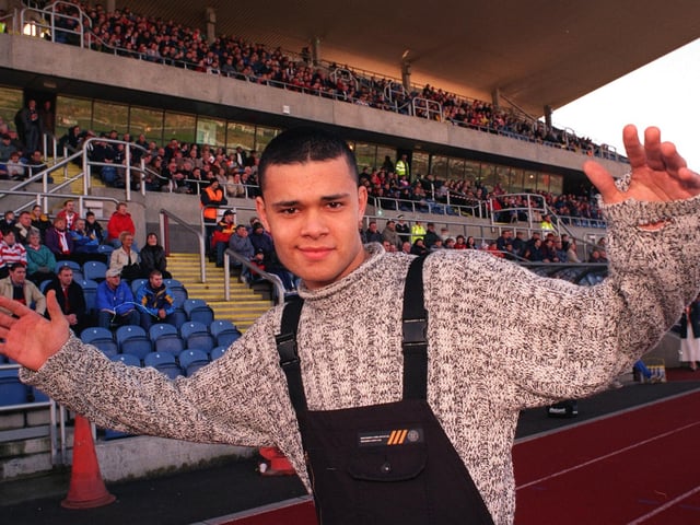Pop star Sean Conlon visited South Leeds Stadium in March 1998 to kick off the Hunslet Hawks clash against Leigh.