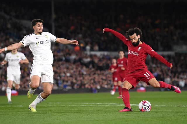 BIG GOAL - Liverpool's second goal and Mo Salah's first took advantage of Leeds United's poor rest defence, with the midfield and a defender caught upfield when they lost the ball. The Reds then went on to sweep the Whites aside. Pic: GETTY