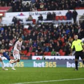OVER: Leeds United striker Patrick Bamford sees his second half penalty clear the crossbar in Wednesday night's 1-0 defeat at Championship hosts Stoke City. Photo by Nigel French/PA Wire.