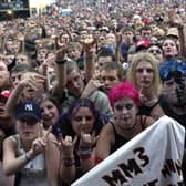 Marilyn Manson fans crowd to see the musician at Leeds Festival on August 24, 2001.