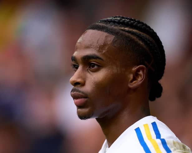 LEEDS, ENGLAND - AUGUST 06: Crysencio Summerville of Leeds United looks on during the Sky Bet Championship match between Leeds United and Cardiff City at Elland Road on August 06, 2023 in Leeds, England. (Photo by Alex Caparros/Getty Images)