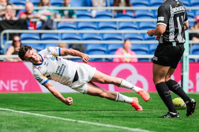 Leeds Rhinos' Brodie Croft celebrates scoring against Bradford Bulls. Sponsors Betfred donated £180 to the MND Association for every try celebration at Magic Weekend. Picture by Alex Whitehead/SWpix.com.