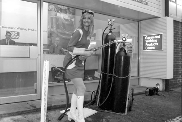 January 1970 and Miss BOC Swedish model Ischi Bernell opened a new welding product centre at the British Oxygen works in Leeds by cutting a chain with a flame cutter.