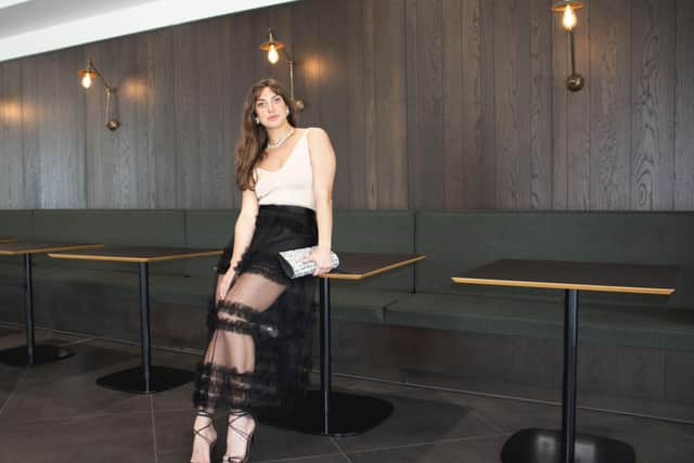 Last year's nominee Yana Smaglo from Nenya wears her own brand's knit top and a skirt from the Smart Works Leeds pre-loved sale stock.Photography: Carla Dominguez @by.carladominguez | Styling: Stephanie Smith @yorkshirestyleq | MUA: Bobbi Brown