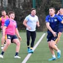 Cameron Smith gets a pass away during pre-season training with Rhinos. Picture by Simon Hulme.