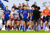 Jack Sinfield, centre of picture, seen after scoring for Wakefield Trinity in last weekend's Super League semi-final win at Wigan Warriors. Picture by Allan McKenzie/SWpix.com.