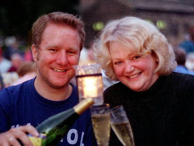 Simon Crow from Kirkstall and Tessa Hardy from Adel enjoy a drink at Classical Fantasia in September 1999.