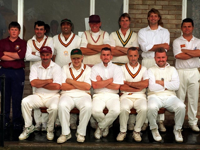 Knottingley CC, who played in Division 1 of the Pontefract Section of the Yorkshire Counties League, pictured in July 1997. Back row, from left, are scorer Graham Larrington, Paul Wright, Abdul Ghaffar, Derek Emmerson, Frank Bell, Dave Cheshire and Gordon Davis. Front row, from left, are Martin Goddar, Nicky Kirton, captain Paul Turner, Phil Speight and Paul Greenfield.