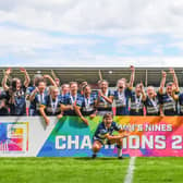 Leeds Rhinos celebrate winning last year's Women's Nines at Salford. Picture by RFL.