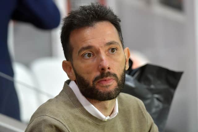 Olympiacos' Spanish head coach Carlos Corberan attends the UEFA Europa League football match between Nantes (FCNA) and Olympiacos at La Beaujoire stadium in Nantes, on September 8, 2022. (Photo by JEAN-FRANCOIS MONIER / AFP) (Photo by JEAN-FRANCOIS MONIER/AFP via Getty Images)