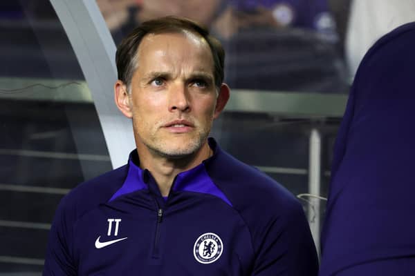 LAS VEGAS, NEVADA - JULY 16: Manager Thomas Tuchel of Chelsea looks on prior to his team's preseason friendly match against Club América at Allegiant Stadium on July 16, 2022 in Las Vegas, Nevada. (Photo by Ethan Miller/Getty Images)