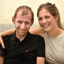Sunday's 745 Game was inspired by Rob Burrow, seen with his wife Lindsey in 2021. Picture by Steve Riding.