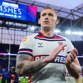 Leeds Rhinos' Mikolaj Oledzki applauds the fans following England's 14-4 loss to Australia at Everton FC's Hill Dickinson Stadium in Liverpool. Picture by Olly Hassell/SWpix.com.