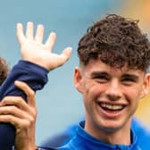Ethan Ampadu and Archie Gray wave to a fan.
Leeds United v Bristol City.  SkyBet Championship.  Elland Road.
Picture by Bruce Rollinson
7 October 2023.